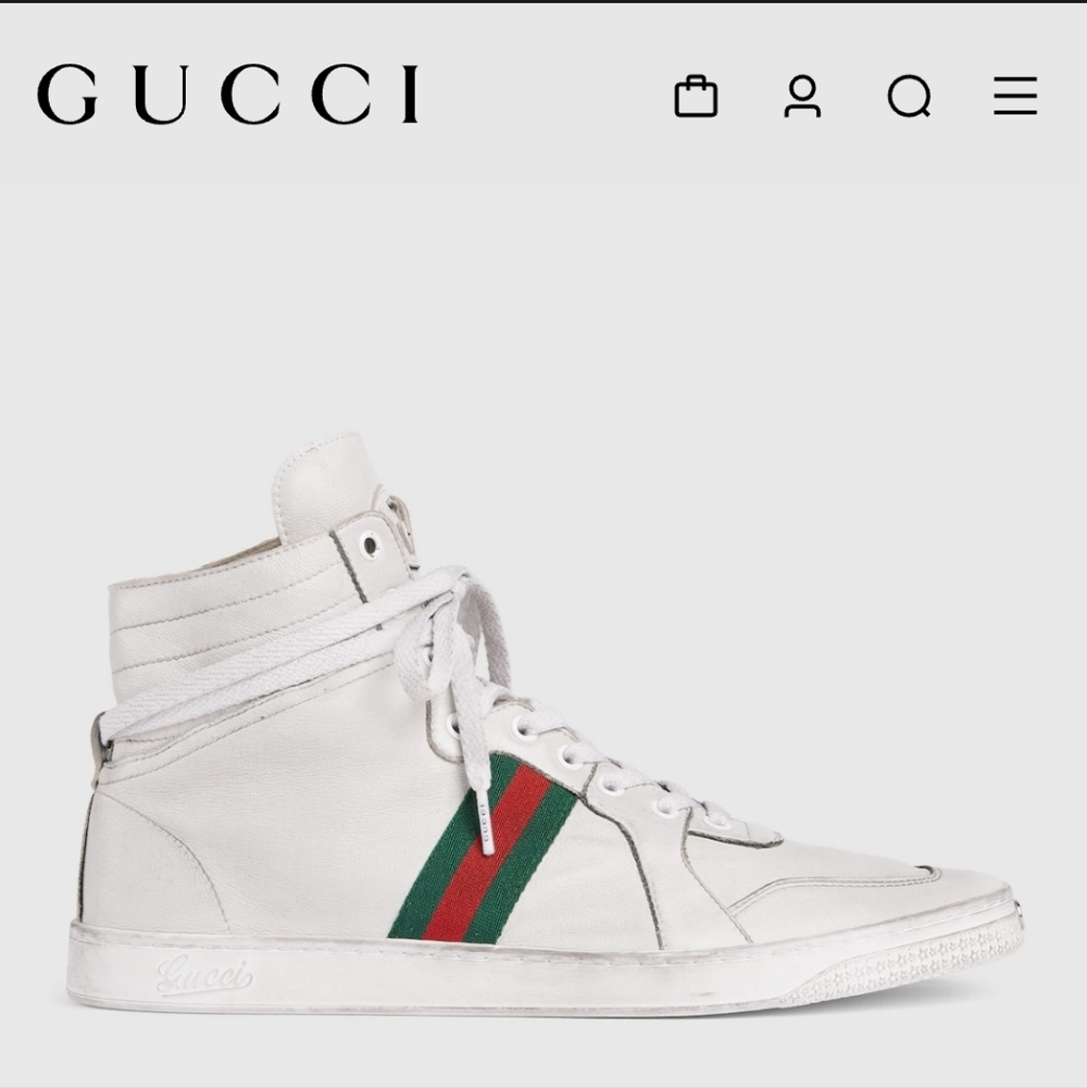 Gucci Coda Web White High-Top Men's Sneakers with Green and Red Stripe US 10.5